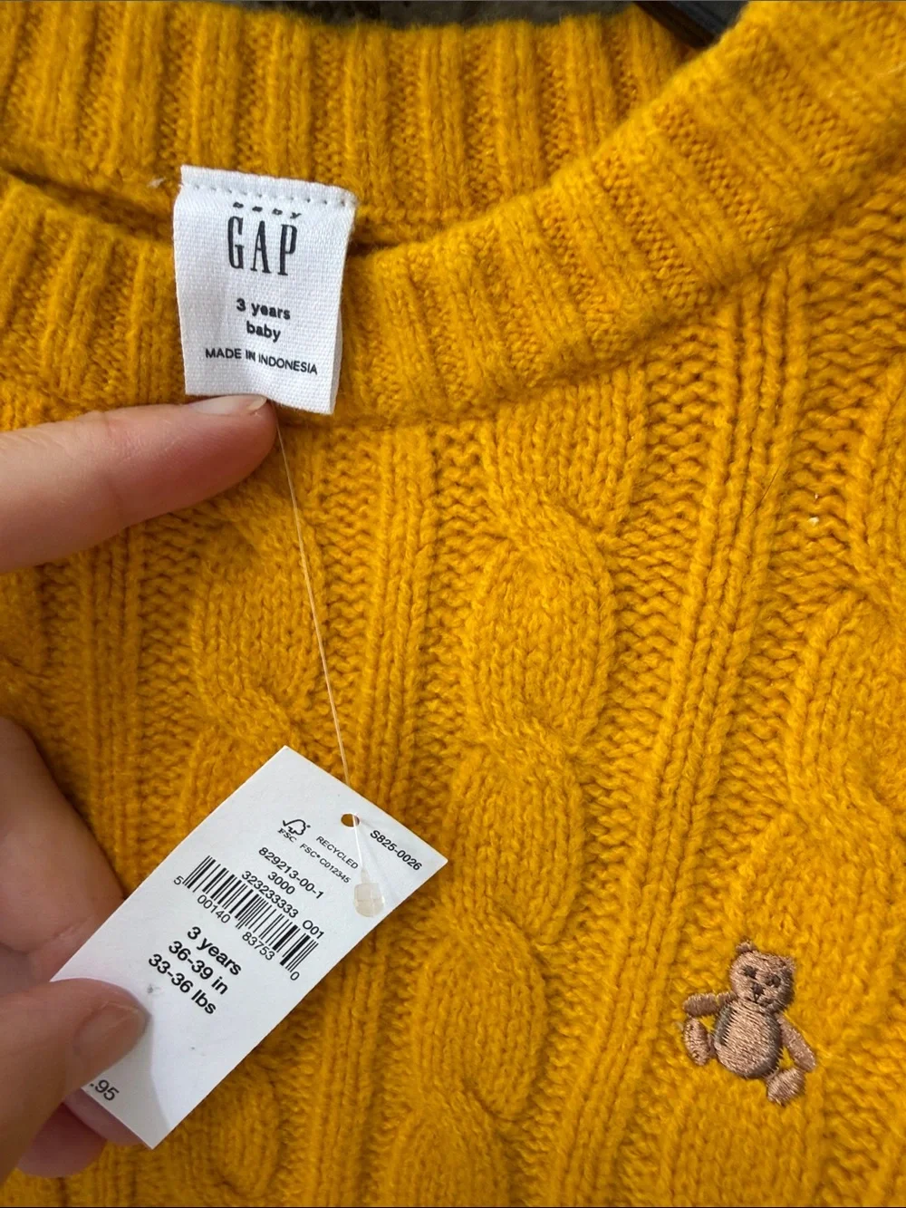 New GAP Mustard Yellow Cable-Knit Crewneck Sweater Cotton Blend